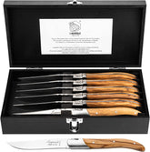 Laguiole Style de Vie steak knives with olive wood handle and gift-ready presentation