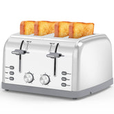 LAINSTEN 4-slice toaster front view showcases retro stainless steel style with wide bread slots.