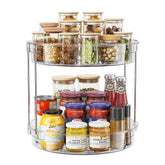 LAMU 12-inch two-tier lazy susan demonstrates space-saving spice storage and easy access.
