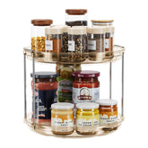 LAMU 2-tier lazy susan amber-rotating-spice-rack for cabinet organization and quick spice access