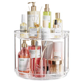 LAMU rotating makeup organizer on vanity with two tiers for easy access