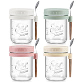 LANDNEOO 4-pack jars with lids and spoons for organized breakfast prep