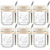 LANDNEOO 6-pack overnight oats containers beige for convenient meal prep.