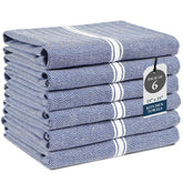 Lane Linen blue chambray kitchen towels, absorbent and lint-free for easy dish drying.