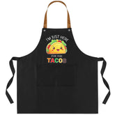 Langyiwee taco apron in black and yellow front view for mess-free cooking.