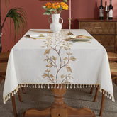 Laolitou cotton linen tablecloth in beige with coffee flower design enhances casual dining