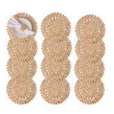 Laquedecraft 11.8 inch round placemat with natural corn husk texture and heat resistance.