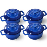 Lareina Mini Cocotte 12oz blue set with lid for easy single-serving meals.
