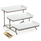 LAUCHUH 3-tier porcelain serving tray front view for elegant party displays.
