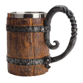 LAUGOKOBE wooden barrel beer mug with handle for comfortable grip