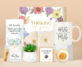 Launrada hug mug in a sympathy gift basket for comforting moments.