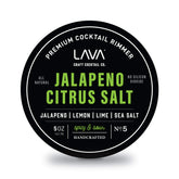 LAVA premium jalapeno citrus margarita salt rimmer jar highlighting real lime crystals for a flavorful rim.