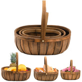 Lawei 3-pack wooden bread baskets for picnics and kitchen storage with vintage charm.