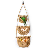 Lawei 3-tier hanging fruit basket in kitchen setup, spacious produce storage