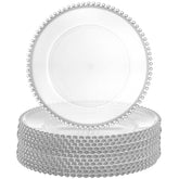 Lawei clear charger plate with bead rim, 13-inch, ideal as elegant base for events