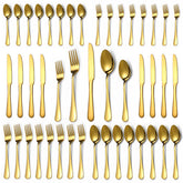 Lazycorner gold silverware service for eight with knives, forks, spoons.