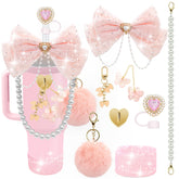 LBU Bling Stanley bow topper adds sparkle to 40/30/20 oz tumbler for daily glam.