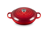 Le Creuset braiser cerise with open lid, even heat for searing.