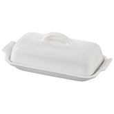 Le Creuset Heritage Butter Dish white, top view showing compact butter storage and glossy glaze.