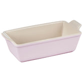 Le Creuset Heritage Loaf Pan in Shallot shows oven-to-table elegance and even browning.