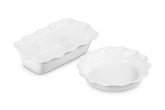 Le Creuset Heritage Pie Dish in white glaze promotes even browning.
