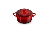 Le Creuset mini round cocotte cerise close-up glaze for easy food release