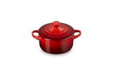 Le Creuset mini round cocotte cerise on table for individual portions