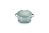 Le Creuset mini round cocotte Sea Salt 8oz, front view for individual servings.
