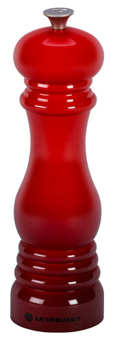 Le Creuset pepper mill cerise front view with precise ceramic grinder for fresh pepper