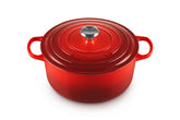 Le Creuset Signature Round Dutch Oven Cerise exterior adds vibrant color to the kitchen