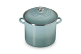Le Creuset 12 qt stockpot in Sea Salt heats quickly for fast boiling