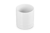 Le Creuset utensil crock 1qt white on countertop highlights easy access and organized workspace.