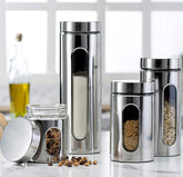 Le'raze 4pc canister set with glass window shows contents while preserving freshness on the counter