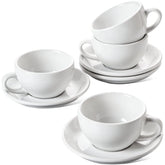 LE TAUCI 8oz cappuccino cup with saucer side view showing sturdy weight for a premium feel