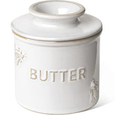LE TAUCI butter crock with Arctic White glaze keeps butter soft on the counter.