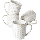 LE TAUCI embossed mug, front view, adds tactile charm to your coffee ritual.