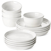 LE TAUCI Dishes Set 4 dinner plates in farmhouse white glaze for daily meals
