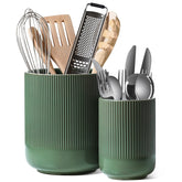 LE TAUCI large forest green utensil holder keeping spatulas within easy reach on a busy counter