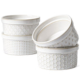 LE TAUCI ramekins with embossed pattern for elegant dessert presentation.