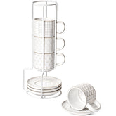 LE TAUCI stackable espresso cups displayed on a stand for a tidy coffee bar