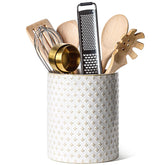 LE TAUCI Utensil Holder with Arctic White clover keeps utensils within reach