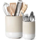 LE TAUCI large arctic white ceramic utensil holder on a clean counter for organized cooking
