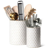 LE TAUCI large Arctic White utensil holder with clover embossing.