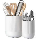 LE TAUCI large ceramic utensil holder keeps spatulas within easy reach on the counter.
