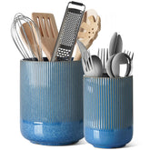 LE TAUCI Utensil Holder Set 2 on countertop with coastal navy finish for organized cooking.