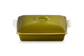 Le Creuset Heritage Rectangular Casserole Olive ready for oven with even heat