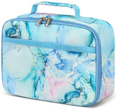 LEDAOU Marble Blue lunch bag front view with marble pattern for school lunches