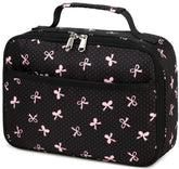 LEDAOU lunch box front view shows black-pink bow for stylish school days.