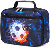 LEDAOU Soccer Blue kids lunch box front view, compact for school lunches