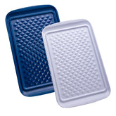 LEHAHA grilling prep trays in blue and white dual color design for stylish serving.